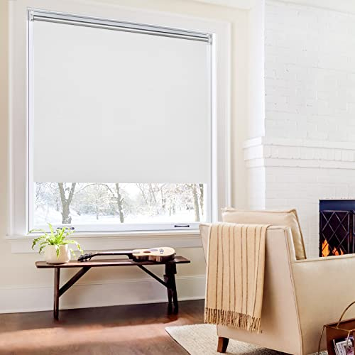 Verdunklungsrollo ohne Bohren Rollos für Fenster B95 x H120 cm (Stoffbreite 90cm) Weiß Thermo Rollo Klemmfix Verdunkelungsrollo Seitenzugrollo Sicht-und Sonnenschutz Wandmontage