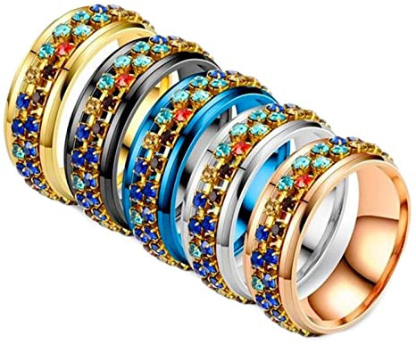 Mesnt Biker Ringe Herren, 8MM 2 Ewigkeit Muticolors Zirkonia Fidget Ringe 5 Farben Set 5 Farben-Set Größe 60 (19.1)