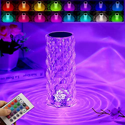 Neioaas Kristall-Diamant-Tischlampe, Touch-Control, Rosen-Kristall-Tischlampe, 16 Farben, wiederaufladbare Acryl-Nachttischlampe mit Touch-Steuerung, Nachtlampe für Schlafzimmer, Wohnzimmer