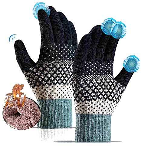 Winter Handschuhe Herren Damen - Thermo Winterhandschuhe - Touchscreen Damen Warme Thermohandschuhe - Imitation Kaschmir Dehnbares Material (Schwarze Spitze)