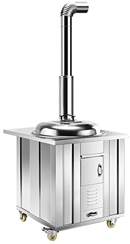 YYUINU Poêle à Bois/Charbon/Gaz en Acier Inoxydable 304, Poêle Mobile Portable sans fumée de 50 cm avec Cheminée et Pot, Convient pour Villa, Cour, Abri, Campagne,Single Stove
