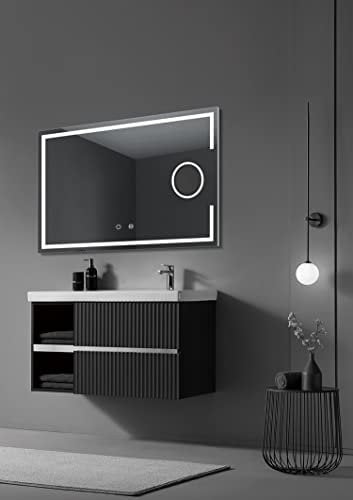 Mice - Espejo con luz Frontal, triled (cálida, Neutra y fría), con Espejo de Aumento x 5 y Doble Sensor antivaho y on/Off - Espejos de Baño/Vestidor/Espejos de Maquillaje con Luz - 80 X 80 Cm