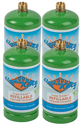 Flame King Refillable 1lb Empty Propane Cylinder Tank - Reusable - Safe and Legal Refill Option - DOT Compliant-16.4 oz (4-Pack)