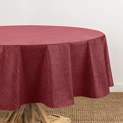 Elrene Home Fashions Monterey Linen Inspired Water- and Stain-Resistant Vinyl Tablecloth with Flannel Backing, 70 inches X 70 inches, Round, Brick