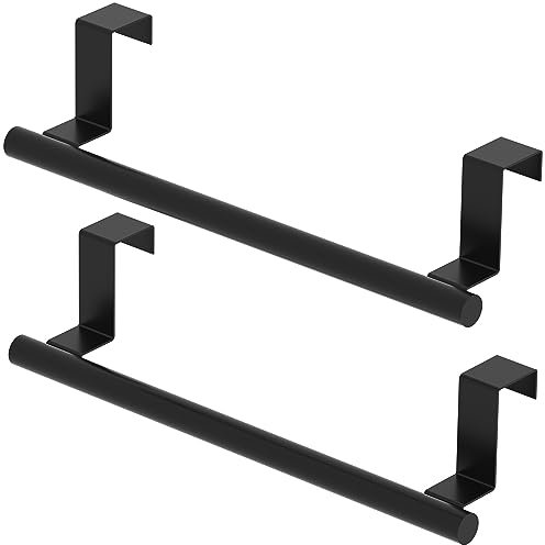 Qflushor Lot de 2 porte-serviettes de porte d'armoire, porte-serviettes en acier inoxydable pour porte d'armoire, porte-serviettes Kicthen noir mat