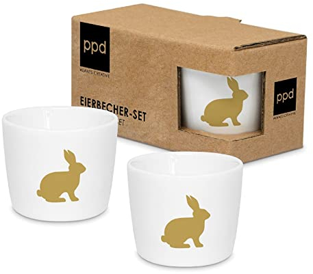 Paperproducts Design PPD - 604810 - Eierbecher Set, Hase, Ostern, 2 Stück, New Bone China, mit Geschenkkarton, H: 4,2cm, D: 5,2cm