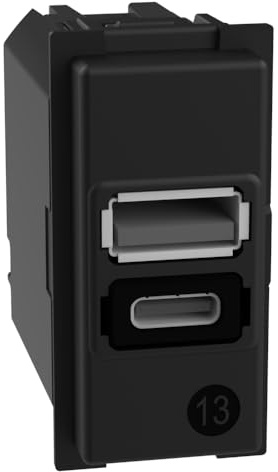 Bticino K4191AC USB Charger with Two Input Type A and C to Install in the Living Now Plate, for Charging an Electronic Device up to 15W or Two Devices Simultaneously, 1 Module