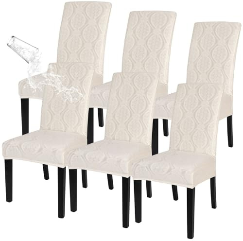 SearchI wasserdichte Esszimmer Stuhlbezüge, Dehnbare Parsonstuhl Hussen, Abnehmbare Waschbare Stuhlschoner für Esszimmer, Hotel, Bankett (Beige Blumenmuster, 6 Stück)