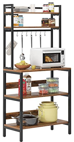 DlandHome Etagères de Cuisine pour Le Stockage, Meuble Rangement Desserte de Cuisine avec Tablettes pour Micro-Ondes, Four, Outils de Cuisine, 80L * 40W * 170H cm Marron/Noir