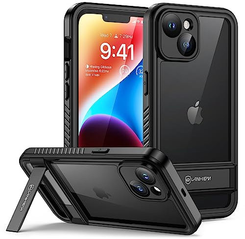 Lanhiem for iPhone 14 Case with Stand, IP68 Waterproof Dustproof Shockproof Kickstand 14 Case with Screen Protector, Full Body Sealed Protective Front and Back Cover for iPhone 14, 6.1 inch (Black)