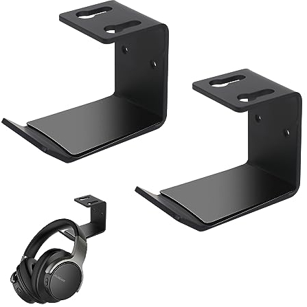 Jortmrd 2 Piezas Soporte de Pared para Auriculares Gancho Headset Soportes de Aluminio Auriculares con Cinta Adhesiva Fuerte y Tornillos para Controlador Auriculares Cables Datos Percha (Negro)
