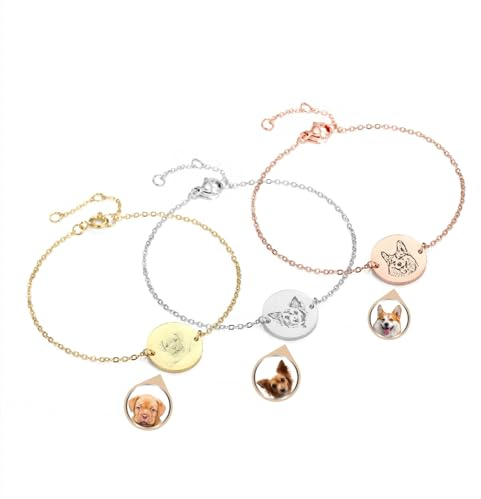 Personalisierte Tierarmband mit individueller Text und Bild graviertes Armband - Einzigartiges Andenken für Hunde, Katzen, Pferde und mehr! (Silber)
