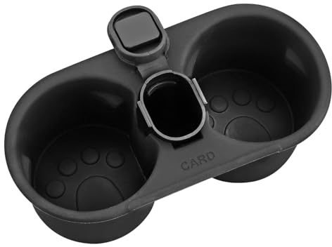 EYPINS Cup Holder for Tesla, Center Console Cup Holder Insert Compatible with Tesla Model Y Model 3 Car Interior Accessories, Rotating Card Slot Design, Soft Rubber Lining Prevents Spills