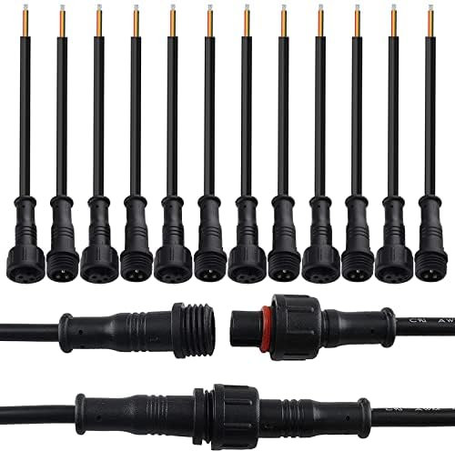 GZLFH Waterproof Connector, 8 Pairs of 3-Pin Plugs, Waterproof IP65 Connectors with 16AWG 20 cm Extension Cable for Solar Spotlights, Garden Lamps, LED Light Strips