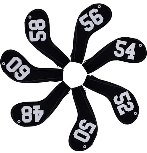 Andux 7Pack Golf Wedge Irons Club Head Covers Degree NO. on both Sides Long Neck with Zipper Black/black