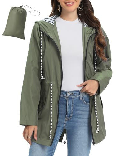 UMIPUBO Vestes Imperméables Femme avec Capuche Zip Poncho Pluie Léger Vêtements de Pluie pour Randonnée Camping Activités de plein Air(Vert,XL)