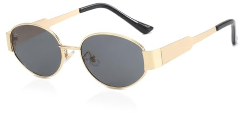 AKJAXQU Occhiali da sole Donna Uomo Retrò Ovale Metallo Classici Protezione UV400 Occhiali da Sole