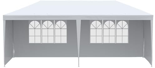 Outsunny Gazebo da Giardino 6x3 m con Fori di Drenaggio, Pareti Rimovibili e Finestre, Gazebo da Esterno in Acciaio e PE, Protezione UV, per Giardino, Feste, Campeggio, Matrimoni e Mercati, Bianco