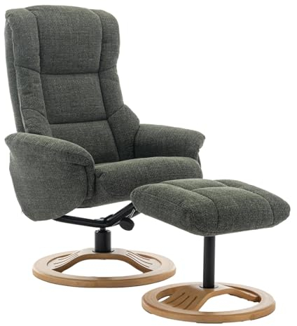 Morris Living The Mandalay Swivel Recliner Chair & Footstool in Cha Cha Fabric (Fern Green)