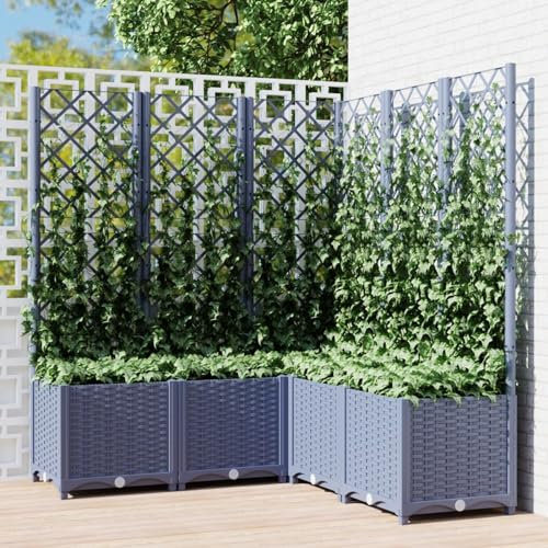 Gecheer Fioriera ad Angolo con Graticcoo,Fioriera,da Giardino,Grigliato,con Traliccio,Graticcio,Grigio Scuro,120x120x136 cm,Fioriera Grigliato con Traliccio,Fioriera da Giardino Terrazzo