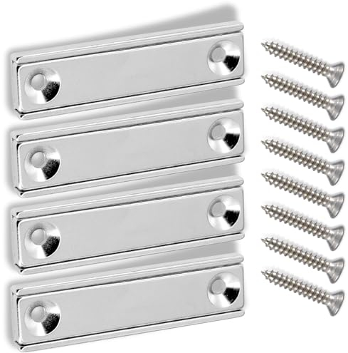 Neodym Magnete 50mm Magnetleisten - Manget 20Kg Stark mit Loch Bohrung Senkung für M3 Schrauben - Magnetquader mit Loch zum Anschrauben [4 Leisten + 8 Schrauben]