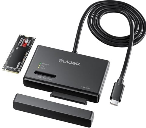 SUIDEK Adaptateur SSD M.2 NVMe, Lecteur de Disque Dur Type-C 10Gbps vers M2 et SATA, Boîtier SSD Externe PCIe NVMe pour Toutes Les Tailles de M.2 (M Key et M+B Key) et SATA 2,5/3,5