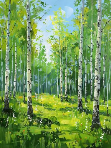 Kreuzstich-Set Zum Selbermachen Wald-Ölgemälde, Frühlingslandschaft Komplettes Sortiment An Vorgedruckten Startersets Für Anfänger Diy Stickbilder Vorgedruckt Kreuzstich Für Anfänger Home 40x50cm