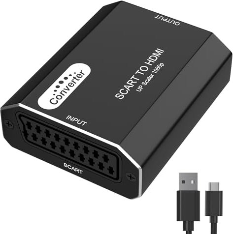Hxwlo Scart to HDMI Converter, Aluminum Shell Scart to HDMI Adaptor, Full HD 720P/1080P Switch Video Audio Upscale Converter for HDTV Monitor STB VHS Xbox PS3 Sky Blu-ray DVD Player