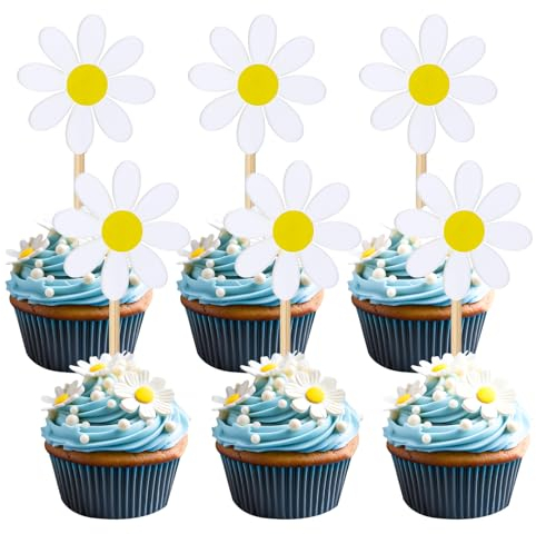 Giantree 20 Stück Gänseblümchen Tortendeko Topper, Gänseblümchen Kuchendeko Cake Topper Geburtstag Kuchen Deko Kuchendeko Tortenaufleger für Kinder Baby Dusche Hochzeit Bankett(Weiß)