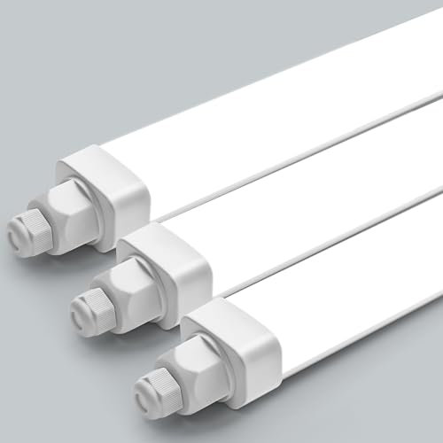 DXLIGHTING 3 Stück Feuchtraumleuchte LED 120cm 36W 3600LM IP65 Wasserfest 4000K Neutralweiß LED Deckenleuchte Feuchtraum Verknüpfbar Wannenleuchte für Keller Garage Büro Bad Warenhaus Werkstatt