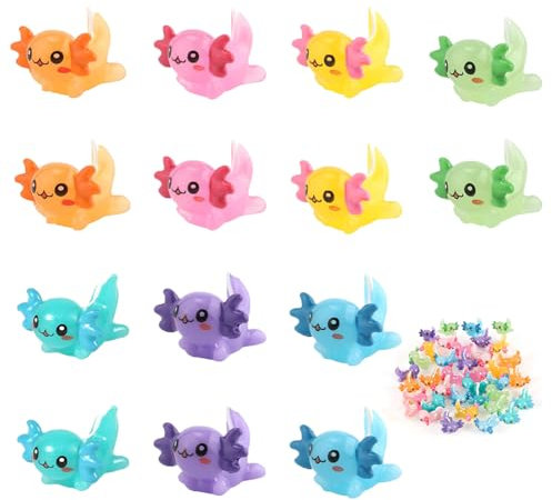 14 Pcs Axolotl Squishy Toys, Miniature Cute Hexagonal Dragon Decorations for DIY Craft, Fairy Garden & Party Decoration