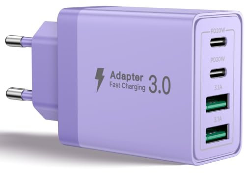 Aioneus Cargador USB C, 40W Cargador iPhone Carga Rápido 4 Puertos Enchufe USB C con Doble PD Tipo C y USB A, Movil Cargador Pared USB Múltiple Adaptador Corriente para iPhone 16 15/14/13/12, Samsung