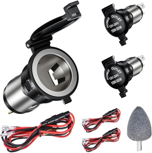 DAOKAI Enchufe de mechero, DC 12V 120W toma de corriente del coche de reemplazo, adaptador de toma de corriente a prueba de agua con mazo de cables para automóviles camiones motocicletas - 3pcs