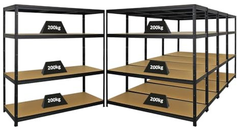 PROREGAL Mega Deal 5er-Set Schwerlastregal Giant Elephant 160x150x60cm mit 4 Ebenen Fachlast 200kg Schwarz, Kellerregal, Steckregal, Garagenregal, Lagerregal