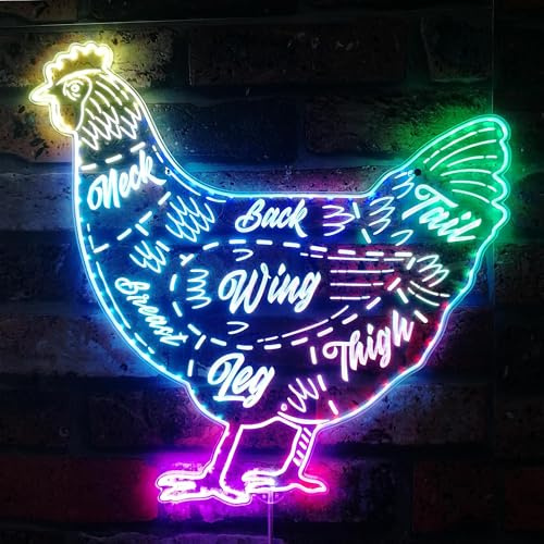 ADVPRO Cartel LED RGB Dynamic Glam Chart de Chicken Meat Chart Butchery Shop, forma de corte a borde, decoración de pared 3D inteligente, señalización dinámica multicolor st06s44-fnd-i0256-c