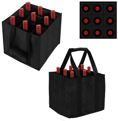 ADERTOS 2 Sac à Bouteilles 9 Compartiments, Sac de Transport pour Bouteille de Vin Sac de Transport avec Séparateurs pour Bouteilles Sac Porte-Bouteille de Vin Portable Sac Bouteille Vin Compartiment