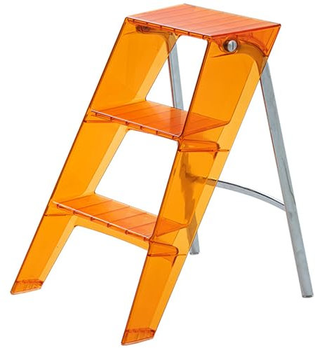 Échelle à 3 marches, escabeau pliant en plastique, escabeau pliable multifonctionnel, support de rangement transparent léger, conception 2 en 1 pour bibliothèque, capacité de 330 lb(Color:Orange)