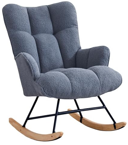 XH.Easy Go Schaukelstuhl Stillsessel Schaukelsessel mit Armlehnen Gepolsterter Schwingsessel Stillstuhl Sessel Relaxsessel für Wohnzimmer Schlafzimmer Babyzimmer, Bis 136 kg Belastbar, Dunkelblau