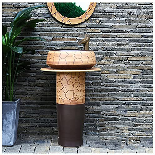 GLJTUO Lavabo De Salle De Bain Ovale, Lavabo De Salle De Bain sur Colonne, Lavabo en Céramique Et Lavabo sur Colonne pour Intérieur Et Extérieur (G)(G)