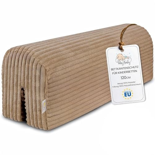 Bettkantenschutz für Kinderbetten 120 cm - Schutz für Bettrahmen Baby Bett rausfallschutz für boxspringbett bettgitter mit Bezug Kantenschutz Kinder Babybett Braun