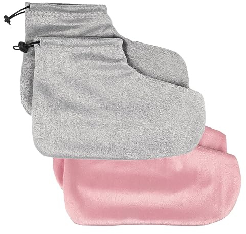 2 Paar Wärmespeichernde Fußwärmer aus Baumwolle für Schönheitssalons | Wärmeisolierende Fußabdeckung, Rosa, Thermisch Isoliert, zum Wärmespeichern bei Paraffin Fußmaske und Fußwickel