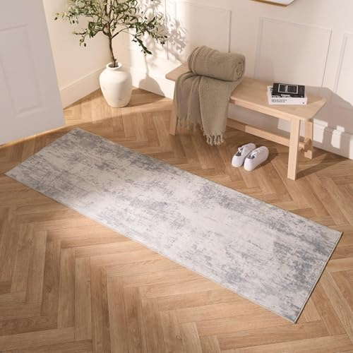 OHS Printed Washable Abstract Runner, Soft & Durable, Abstract Design Deep Charcoal Tones, Perfect for Hallways, Kitchens, Living Room Runner Charcoal-66x200cm