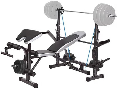 HAKENO Hantelbank mit Curlpult, und Beincurler Multifunktion Hantelbank verstellbar klappbar Bankdrücken Weight Bench Schrägbank