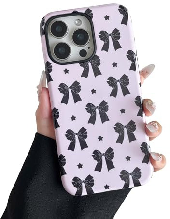 DEFBSC Case for iPhone 14 Pro Max, Cute Ribbon Bowknot Print Aesthetic Trendy Pattern for Women Girls Slim Durable Bumper Shockproof Hybrid Hard Back Phone Cover, Star/Glossy