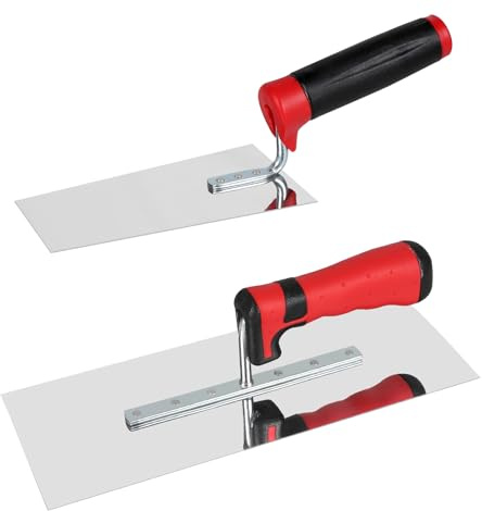 EXLECO 430 Edelstahl Glättekelle mit Softgriff, 2-teiliges Set Traufel 28x11cm & 16x7x9cm Spachtel Kelle, Maurerkelle, Putzkelle, Stukkateurkelle, Spachtel Werkzeug zum Verputzen, Glätten, Spachteln