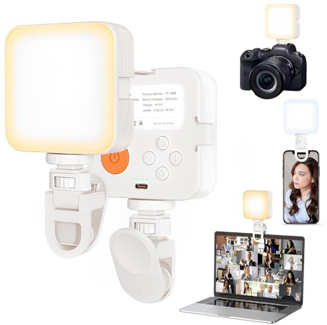 Selfie Licht, Handy Licht - Videolicht 2000 mAh Handylicht mit 108 Eingebauten LED-Perlen mit Handy-Clip für Computer, Handys und Kameras