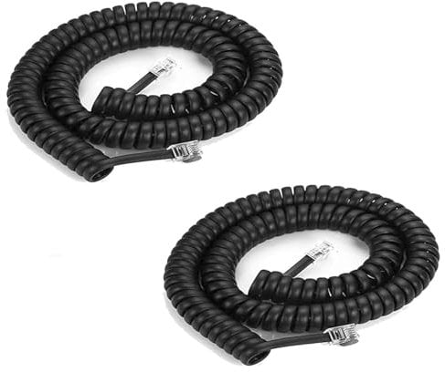 YEDJFFIYO 2PCS Telephone Phone Handset Cable Cord, Coiled Length 10 Feet Uncoiled Landline Phone Handset Cable Cord RJ9/RJ10/RJ22 4P4C(Black)