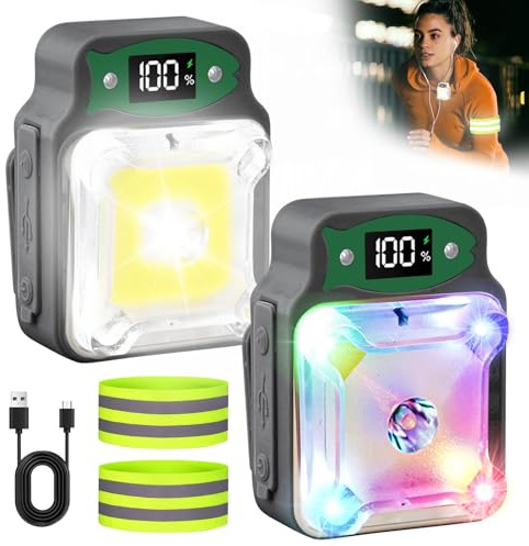 LED Clip Lampe,2 Stück LED Clip Lauflicht Joggen,Stirnlampe LEDs mit Magnet,Brustlampe USB Wiederaufladbar mit 12 Lichtmodi,Nacht Clips Lauflicht,Sicherheitslicht für Laufen Klettern Camping Angeln