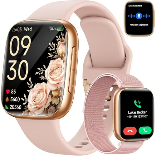Smartwatch Damen Herren, 1,85″ AMOLED Touchscreen, Fitness Tracker mit Bluetooth Anrufen & KI, Herzfrequenz, SpO2, Schlaf- & Frauenzyklus-Tracking, 100+ Sportmodi, 3ATM Wasserdicht für iOS & Android