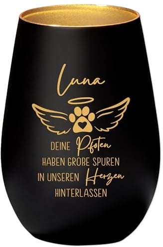 Andenken an verstorbenen Hund Trauergeschenk personalisiert Windlicht Trauer Geschenk zur Erinnerung Hunde Trauerlicht Gedenkkerze (Schwarz)